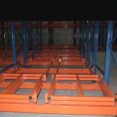 Heavy Duty Push Back Pallet Rack System With Wheeled Carts For Heavy Loads