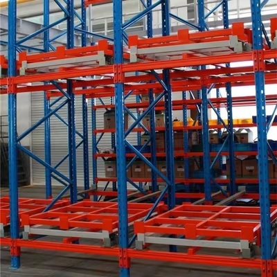 Heavy Duty Push Back Pallet Rack System With Wheeled Carts For Heavy Loads