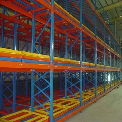 Heavy Duty Push Back Pallet Rack System With Wheeled Carts For Heavy Loads